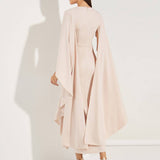 Rachel - Hellrosa Midi-haljina s V-izrezom i čipkastim rukavima