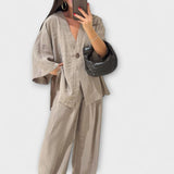 Aurora - Ležerna V-izrez majica i hlače duo