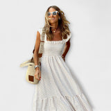 Karirani maxikostim s volanima