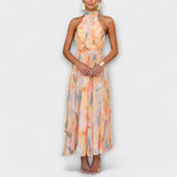 Halter-Neck Aquarel Print Maxi Haljina