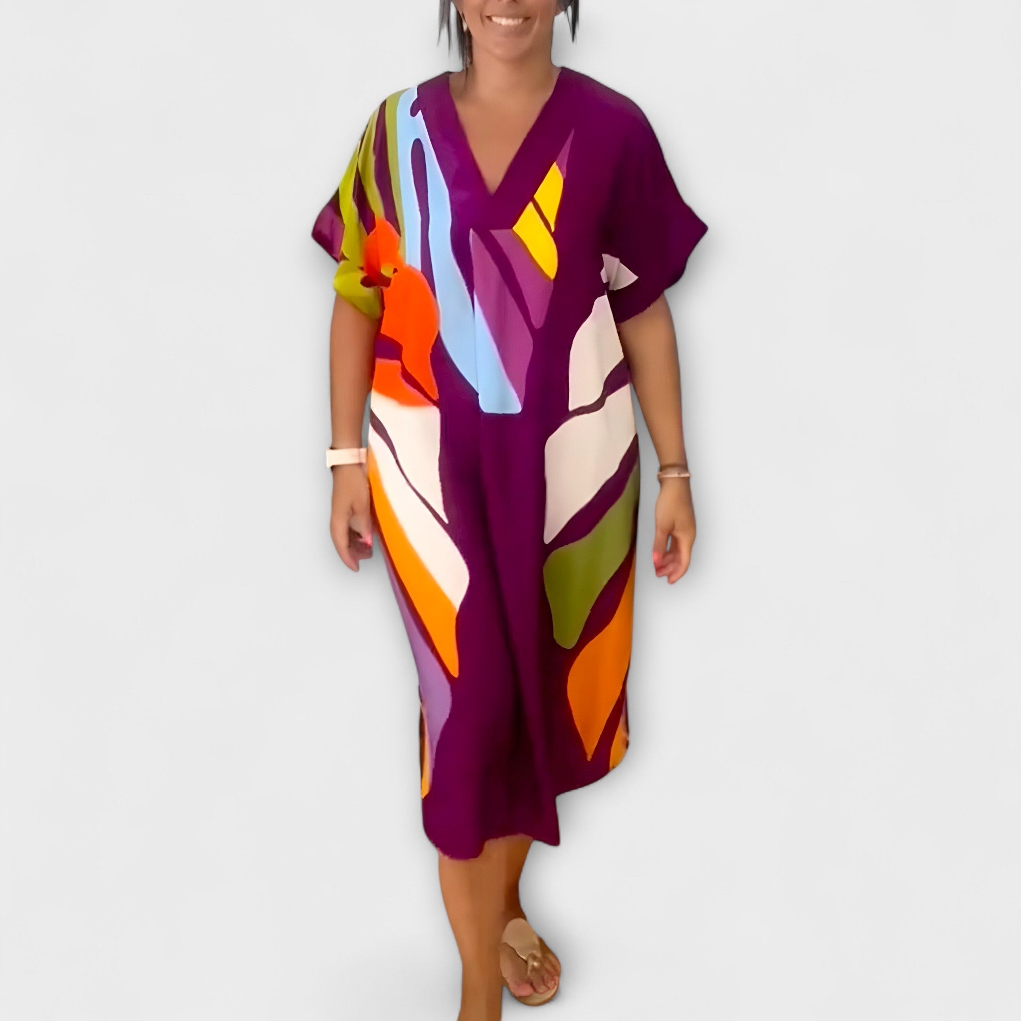 Aurora - Ležerna haljina s raznobojnim uzorkom lišća