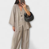 Aurora - Ležerna V-izrez majica i hlače duo