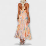 Halter-Neck Aquarel Print Maxi Haljina