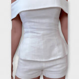 Olivia - Bijeli pamuk-lineni dvodijelni set