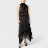 Kaia - Satin bluzica s čipkastim detaljima i plisiranim izrezom u setu