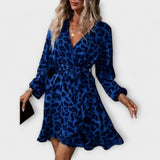 Elegantna haljina s uzorkom leoparda, V-izrezom i remenom