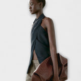 Hannah - Plavi Halter Neck Top s Izrezom na Leđima