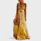 Duga haljina s V-izrezom i detaljima od šljokica