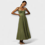 Marilyn - Faltenjak Midi Haljina od Tila s Bustier Dizajnom