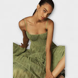 Marilyn - Faltenjak Midi Haljina od Tila s Bustier Dizajnom