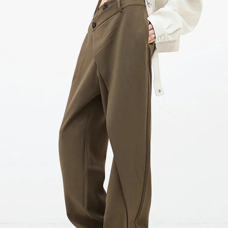 Leja - Hlače s širokim nogavicama i složenim gumbima za žene