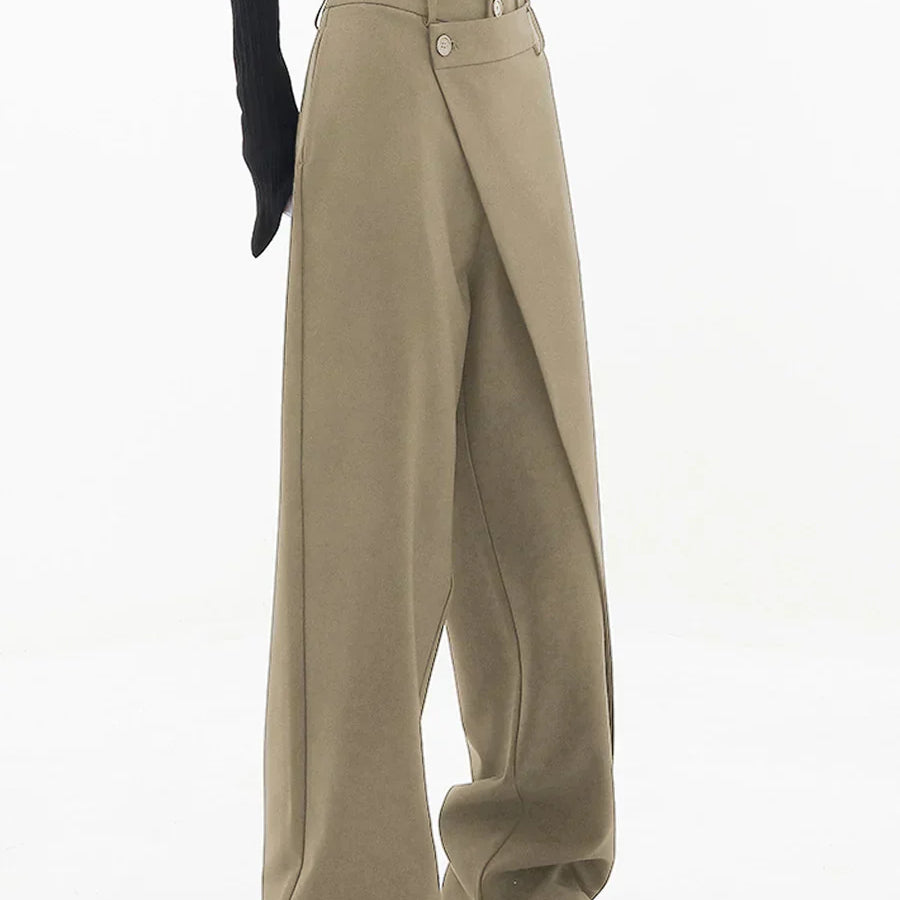 Leja - Hlače s širokim nogavicama i složenim gumbima za žene