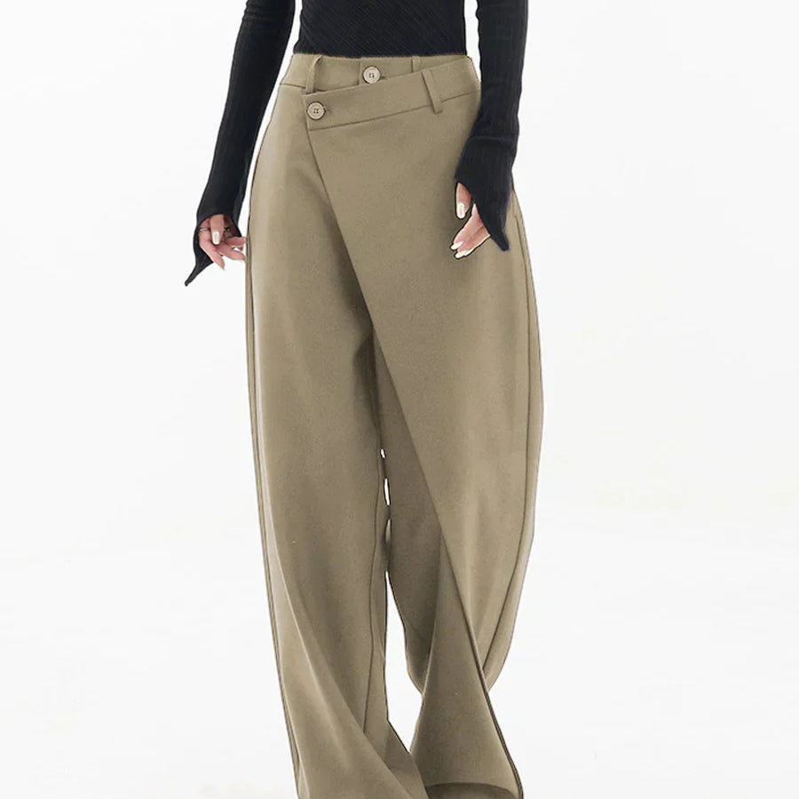Leja - Hlače s širokim nogavicama i složenim gumbima za žene