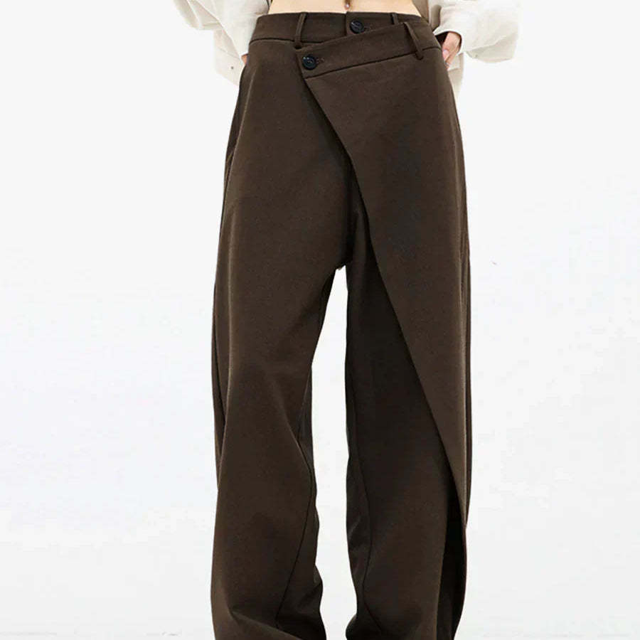 Leja - Hlače s širokim nogavicama i složenim gumbima za žene