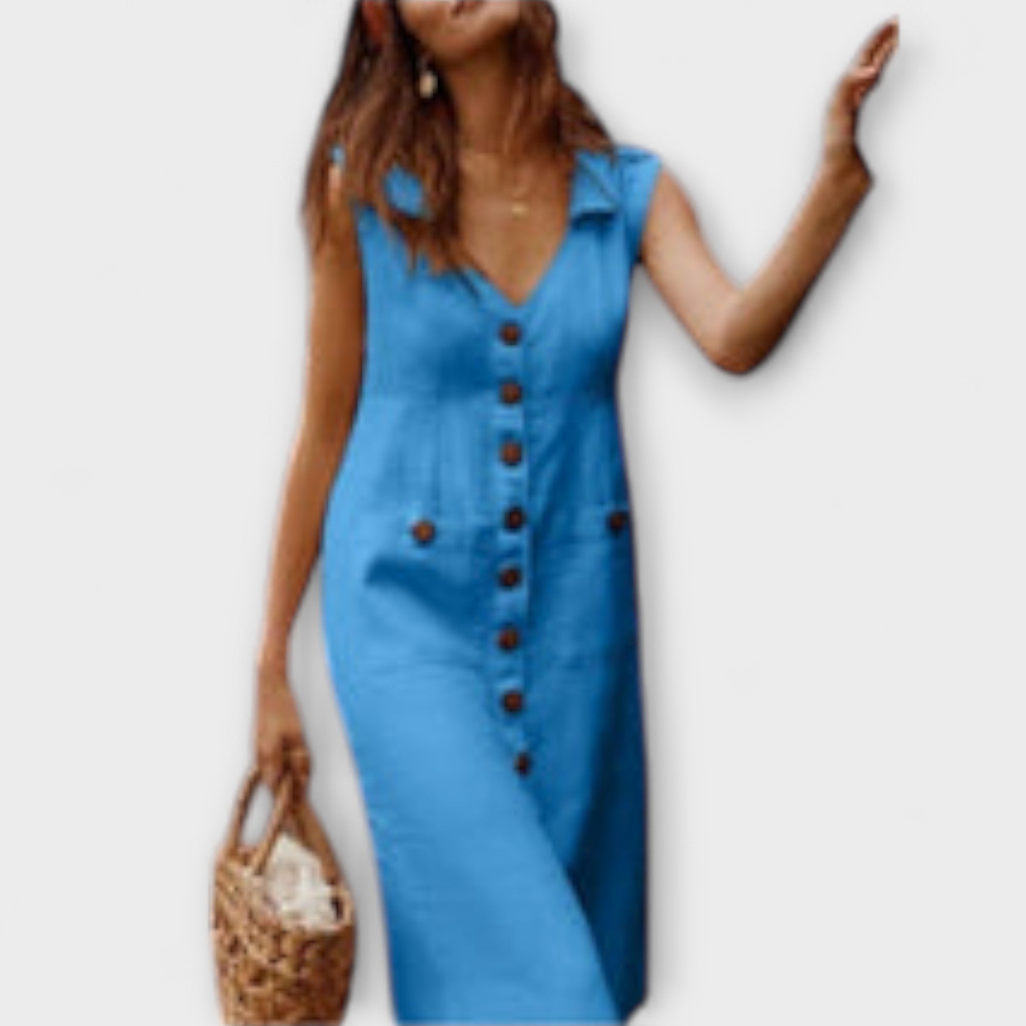 Aurora – Haljina A-linije od pamuka i lana s preklopnim ovratnikom