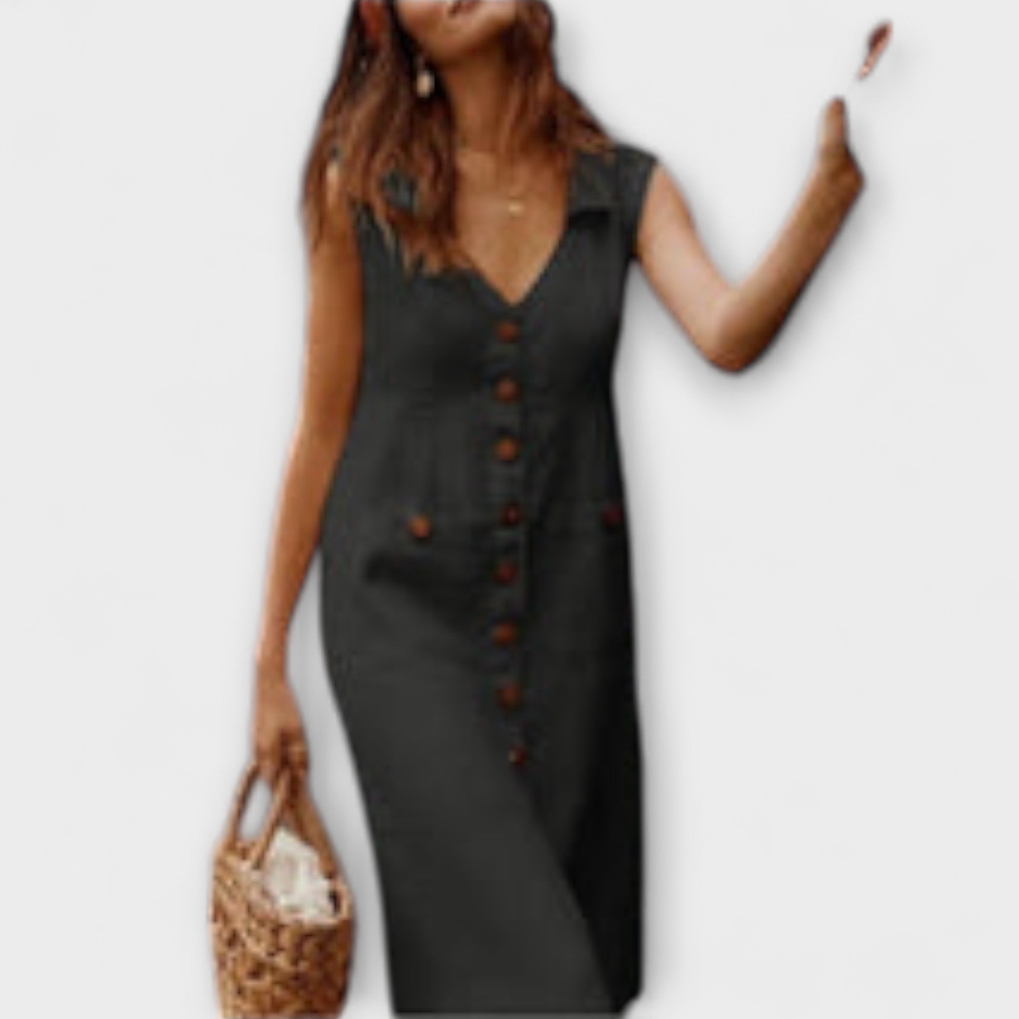 Aurora – Haljina A-linije od pamuka i lana s preklopnim ovratnikom