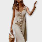 Aurora – Haljina A-linije od pamuka i lana s preklopnim ovratnikom