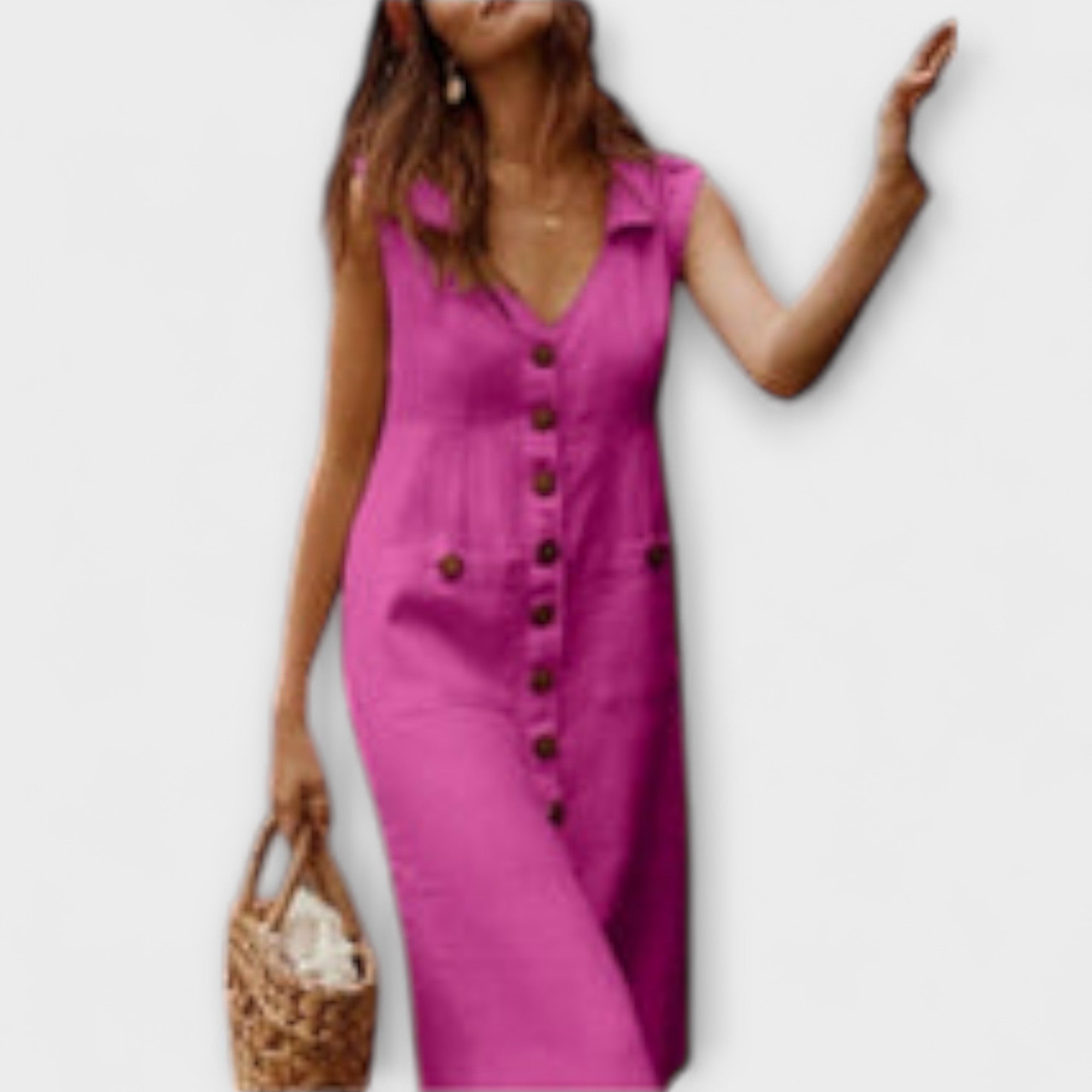 Aurora – Haljina A-linije od pamuka i lana s preklopnim ovratnikom