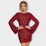 Haljina s dugim rukavima i bez leđa s šljokicama