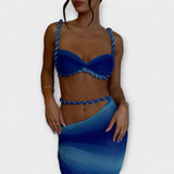 Jane - Chic Gradient Pletenica Crop Top & Overskirt Duo