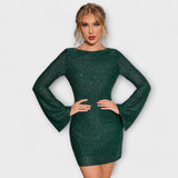 Haljina s dugim rukavima i bez leđa s šljokicama