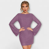 Haljina s dugim rukavima i bez leđa s šljokicama