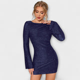 Haljina s dugim rukavima i bez leđa s šljokicama