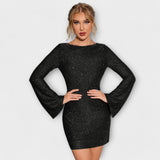 Haljina s dugim rukavima i bez leđa s šljokicama