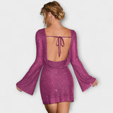 Haljina s dugim rukavima i bez leđa s šljokicama